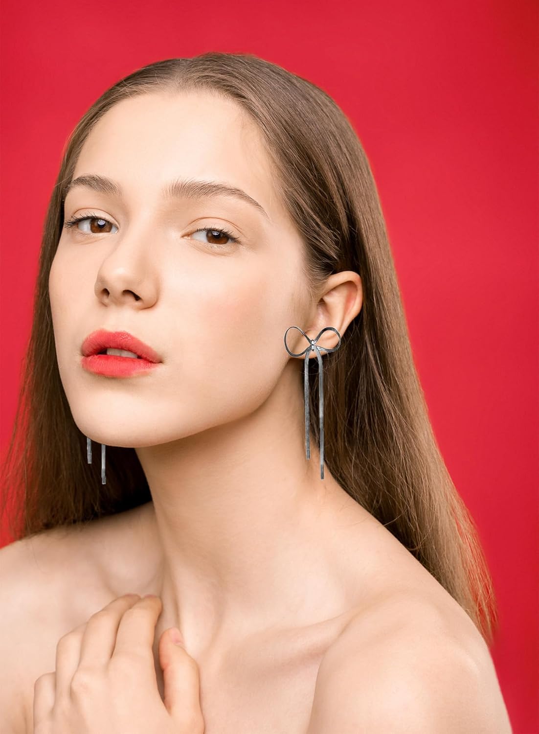 Bow Drop Dangle Earrings for Women, Long Tassel Chain Earrings Wedding Statement Earrings - Image 4