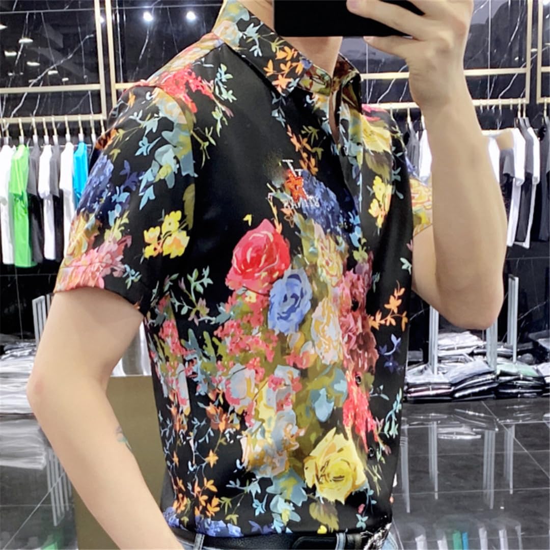 Yeuyyben Camicia A Maniche Corte da Uomo Slim Fit Estiva Camicia Floreale Camicie Eleganti da Lavoro Casual Abbigliamento da Uomo