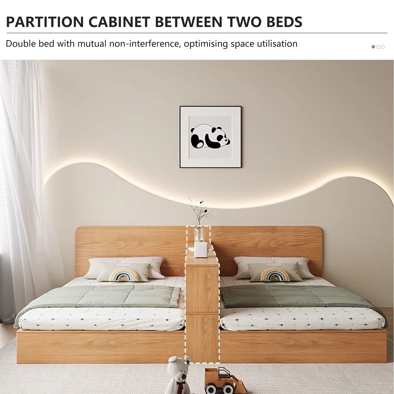 Letto divisorio in legno con contenitore, vano aperto per piccoli spazi