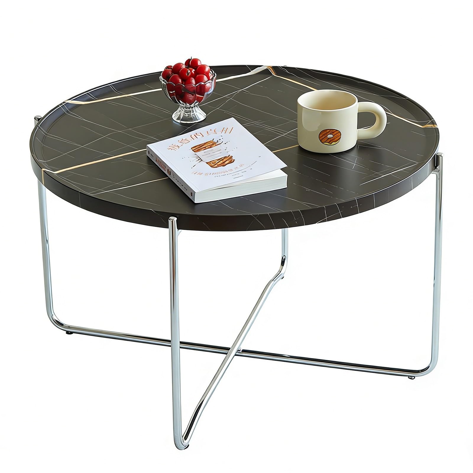 Table basse ronde en bois massif avec rangement table basse minimaliste noire
