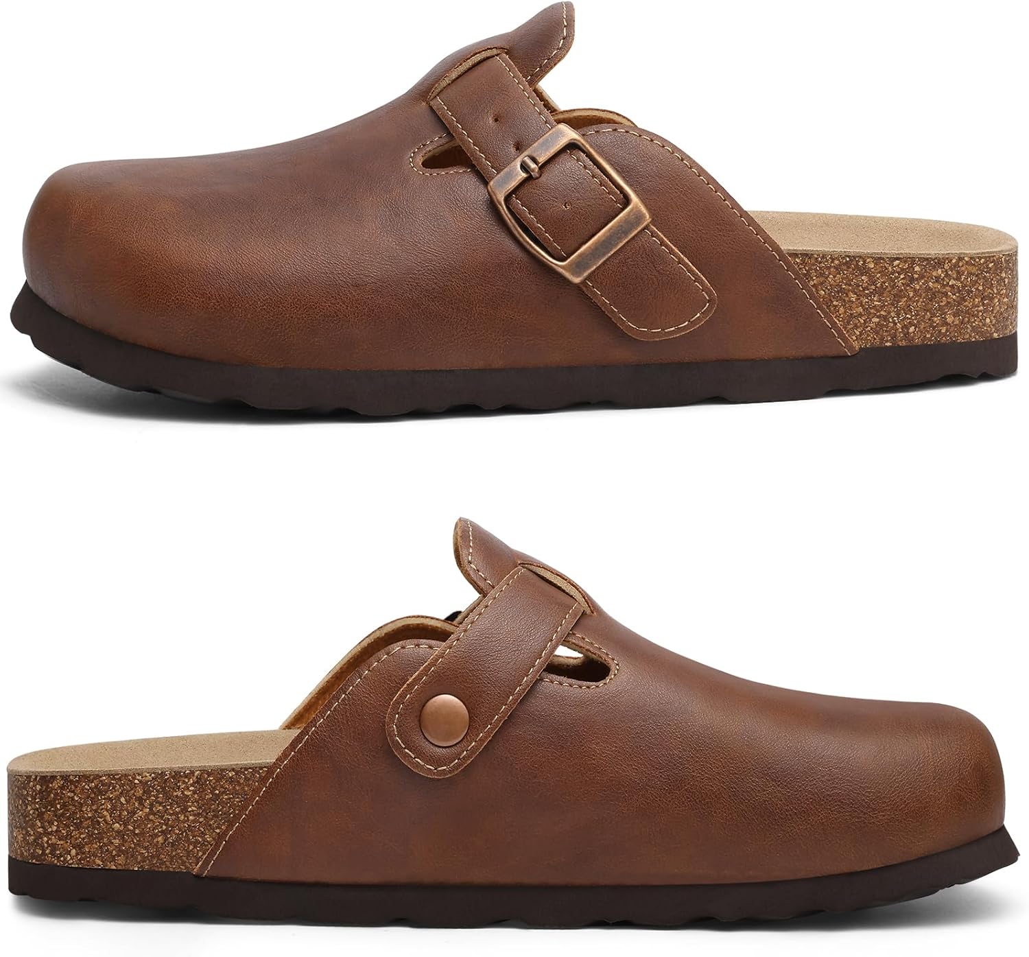 ODOLY Unisex Vegan Leather Clogs Womens Mens Cork Footbed Mules Slip on Potato Shoes with Arch Support