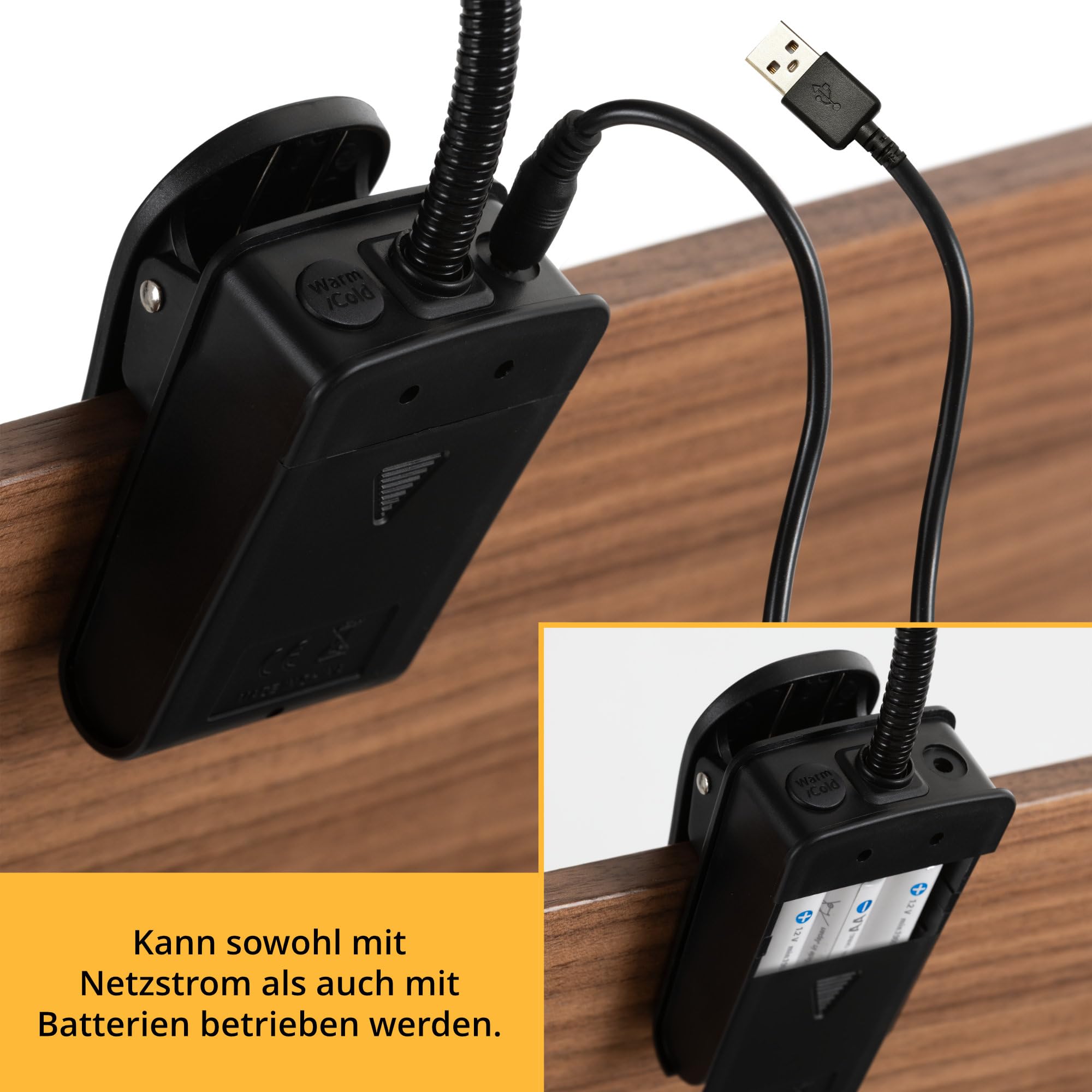 Classic Cantabile SM Notenpultleuchte Easy - Dimmbare, flexible Klemmlampe LED mit Memory-Funktion - Tischlampe mit Schwanenhals - Warm-weißes Licht, 18 LEDs - Pultleuchte - Klavierlampe in Schwarz