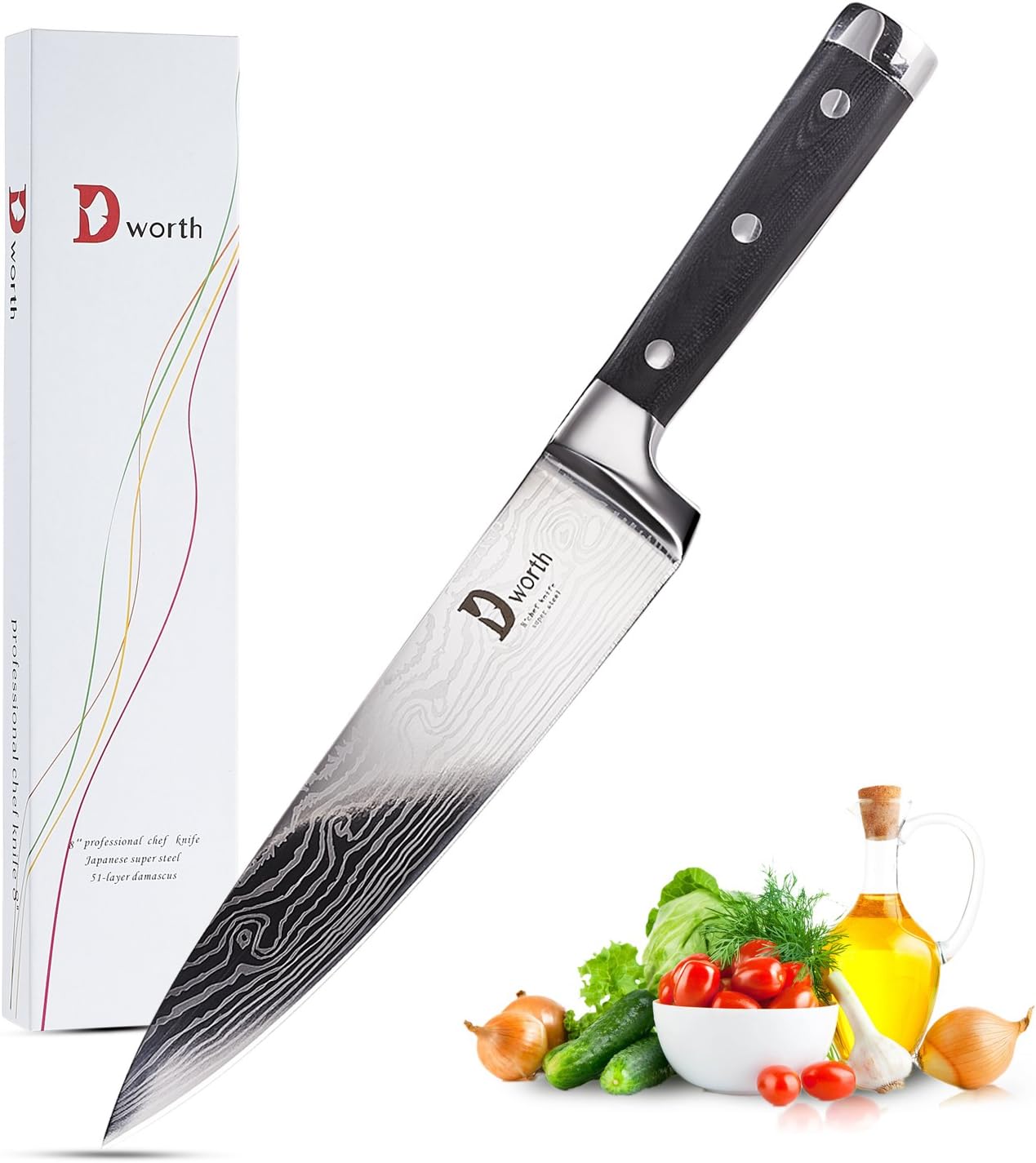 Dworth Chef' knife Super Steel 51Layer 8 inch kitchen knife with gift box