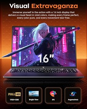 KAIGERR 2026 New Light Gaming Laptop, 16.0inch Laptop Computer with AMD Ryzen 7 7730U(8C/16T, Up to 4.5GHz), 16GB RAM 512GB NVMe SSD, Radeon RX Vega 8 Graphics,WiFi 6