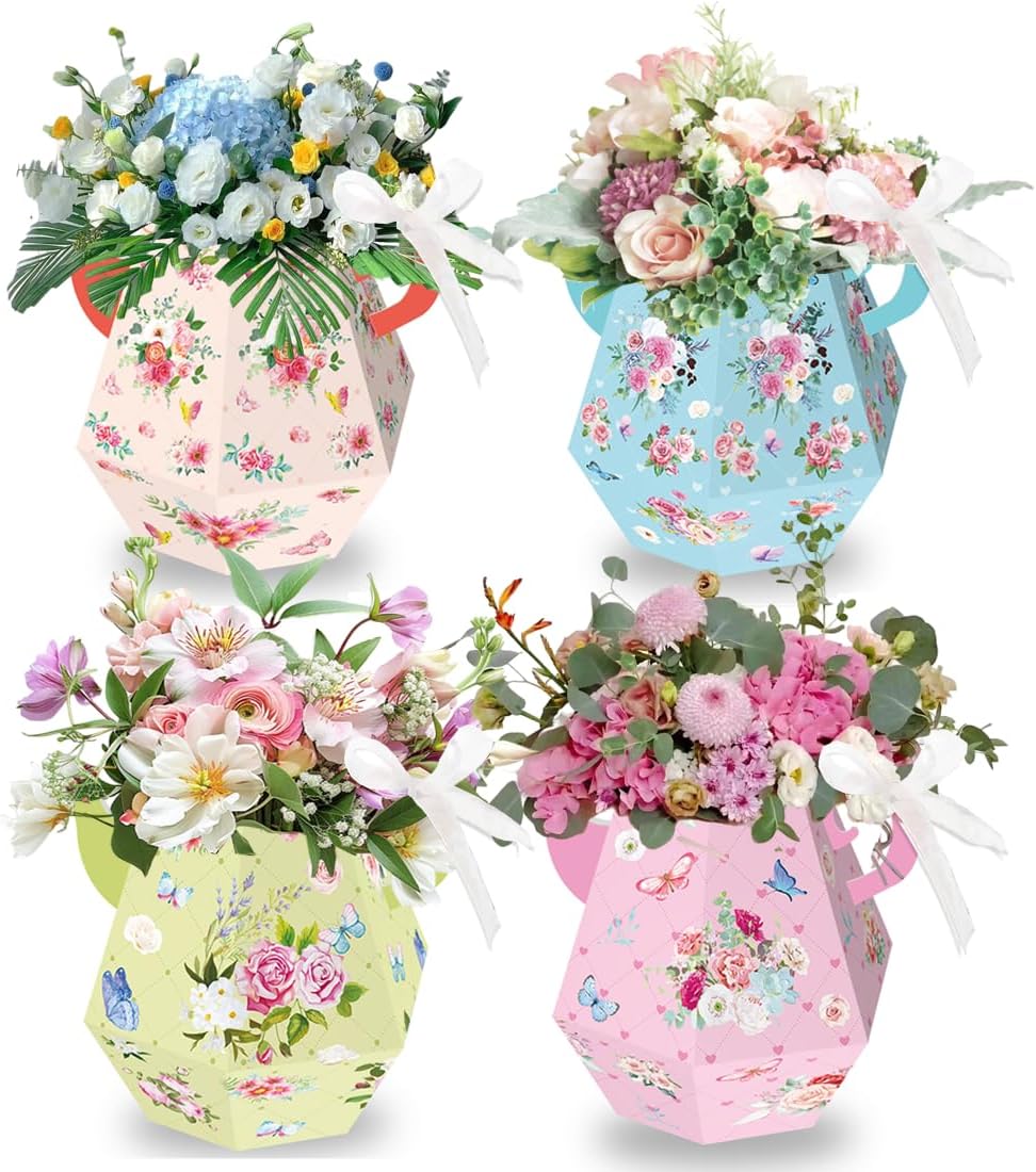 12 Pcs Tea Party Decorations, Flower Boxes Centerpiece Floral Teapot Vase Table Decor for Birthday Baby Shower Bridal Wedding Princess Tea Party Decorations Supplies