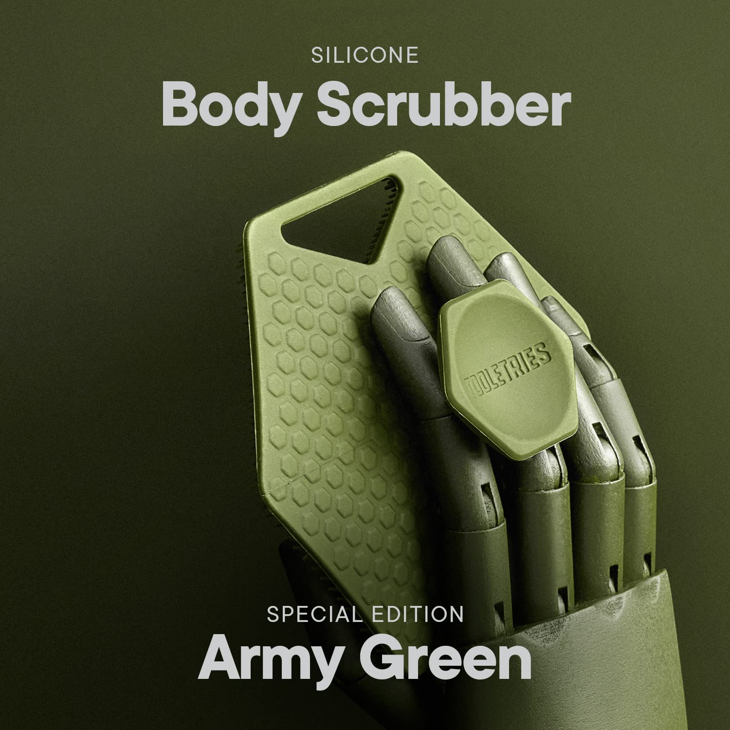 Tooletries - Body Scrubber - Exfoliates & Deep Cleans - Silicone Shower & Bathroom Accessory with Bespoke Bristles and Ergonomic Handles - Army Green - Image 6 thumbnail