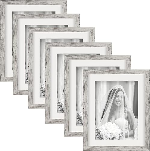Vista 42 de Juego de 6 marcos de fotos de 6x6, marcos de fotos de grano de madera rústica para montaje en pared de galería o exhibición de mesa Madera