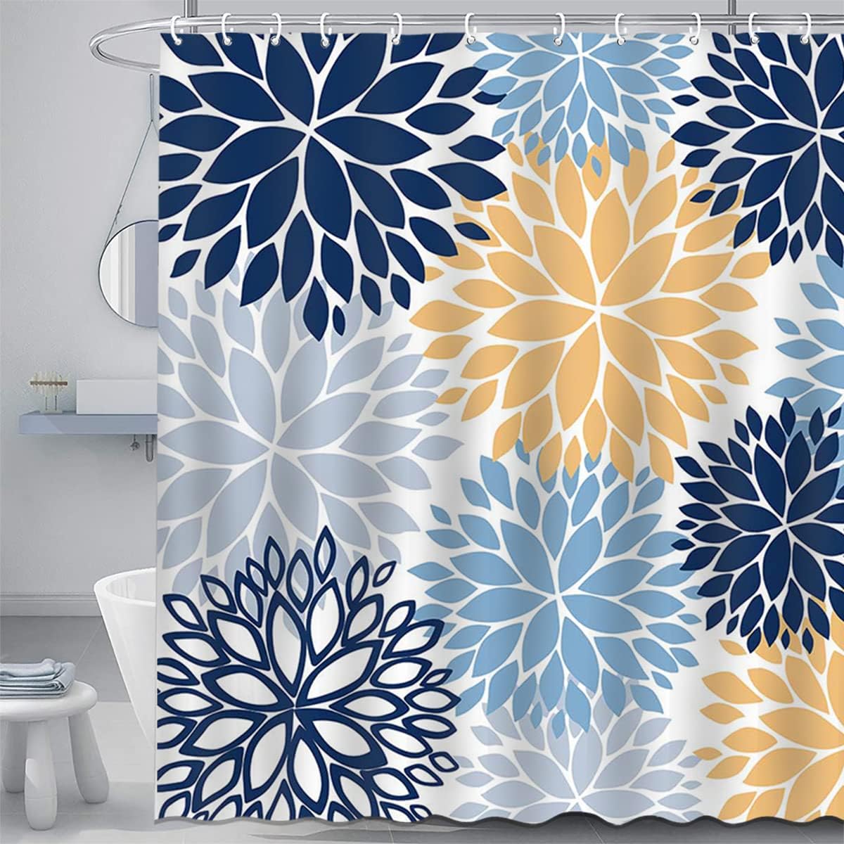 EKYOSHCZ Cortina De Ducha De Baño De 36 X 72 Pulgadas, Cortinas De Ducha De Tela Impermeable Con 12 Ganchos, Elegante Cortina De Baño De Flores Amarillas Para Bañeras, Decoración De