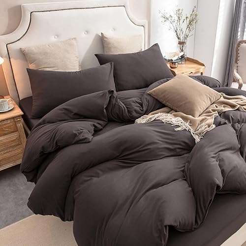 Miniatura 2 de PURE ERA Juego de funda de edredón de punto de jersey, 100% algodón, súper suave y cómodo, juego de ropa de cama de 3 piezas con cierre de