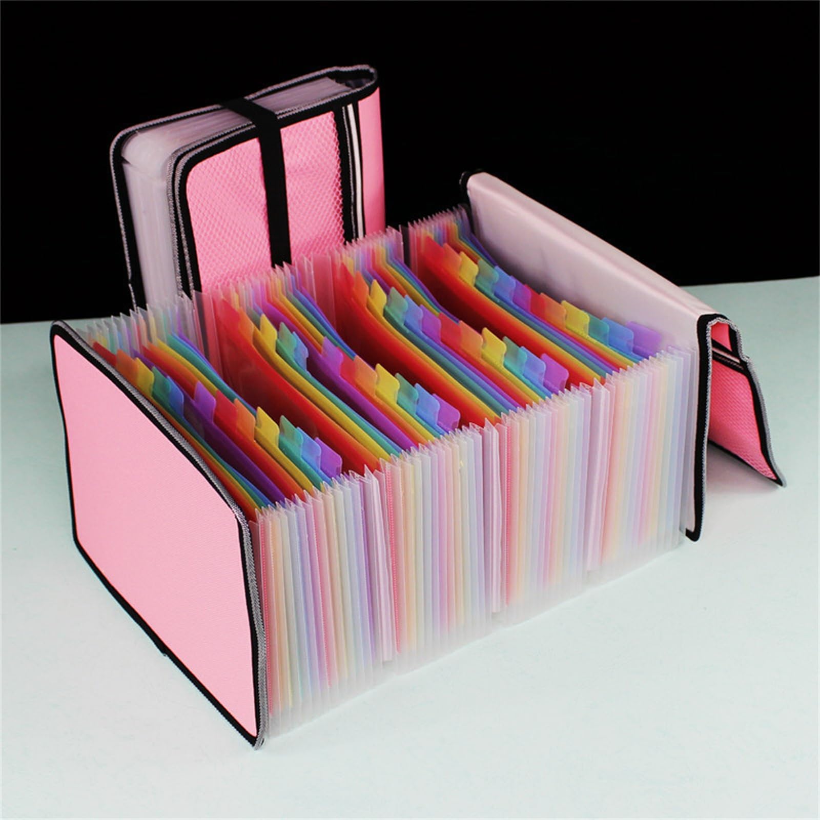 Carpeta Bolsa de órgano A5, carpeta multicapa tela Oxford, Clip almacenamiento facturas para Almacenamiento de Archivos(Rosado)