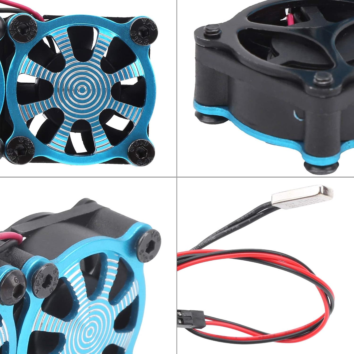 Motor Radiator, Double RC Motor Cooling Fan Adjustable Radiator Upgrade Spare Parts Compatible with 1/10 RC Car(Blue)
