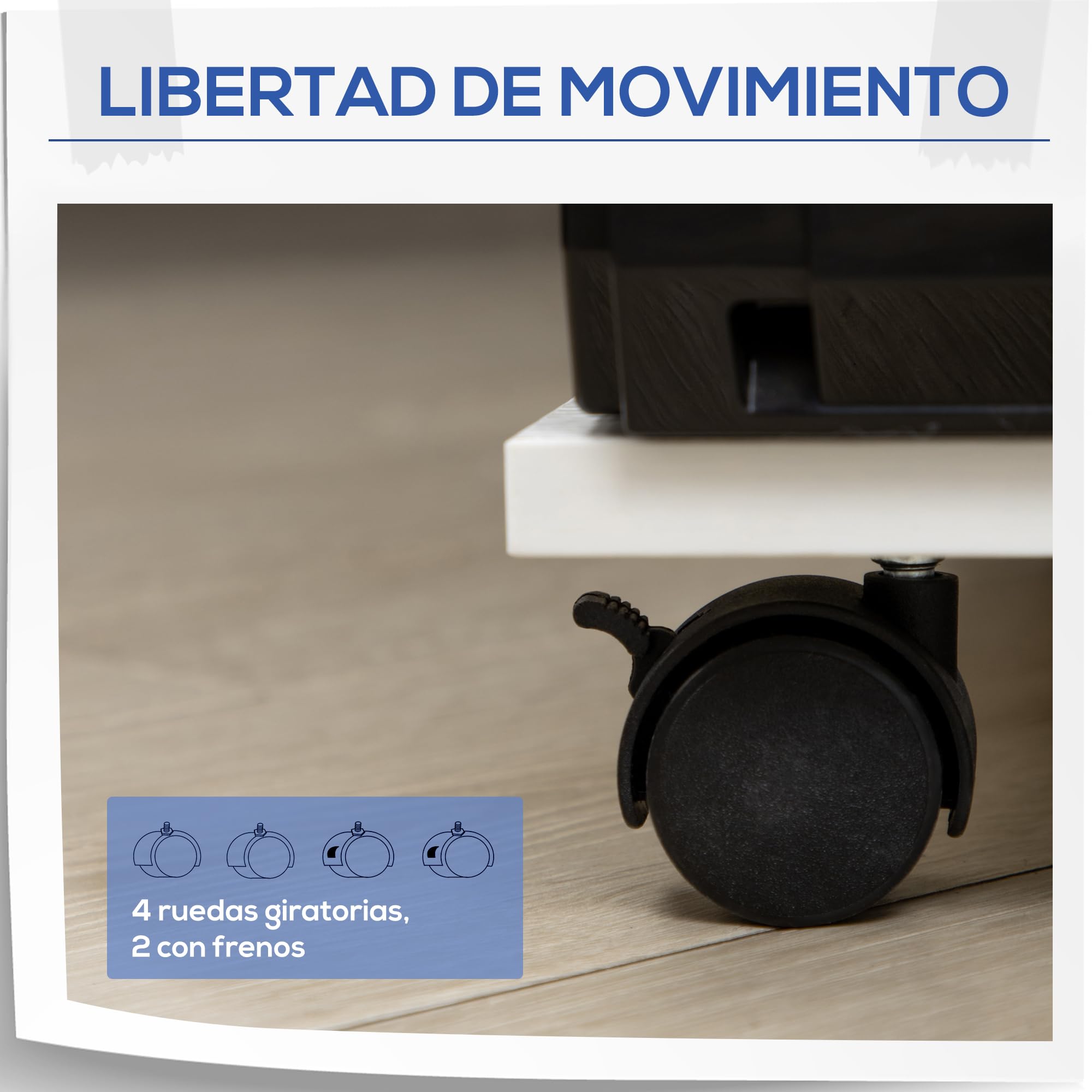 Vinsetto Armario para Impresora de Oficina Carro Multifuncional con Ruedas y Cajón 2 Compartimentos Estante Ajustable Soporte para CPU para Estudio 60x40x68,5 cm Blanco Veteado Madera