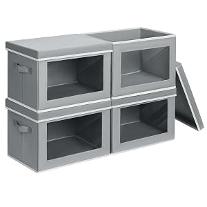 Storage Bins with Lids - Fabric Closet Storage Bins with Window Collapsible Baskets for Shelves 4 Pack Home