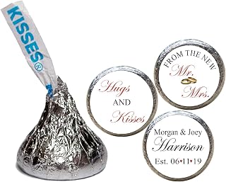 Hugs and Kisses from the New Mr. and Mrs. for the Bottom of Chocolate Kisses (Set of 108)(KW27)