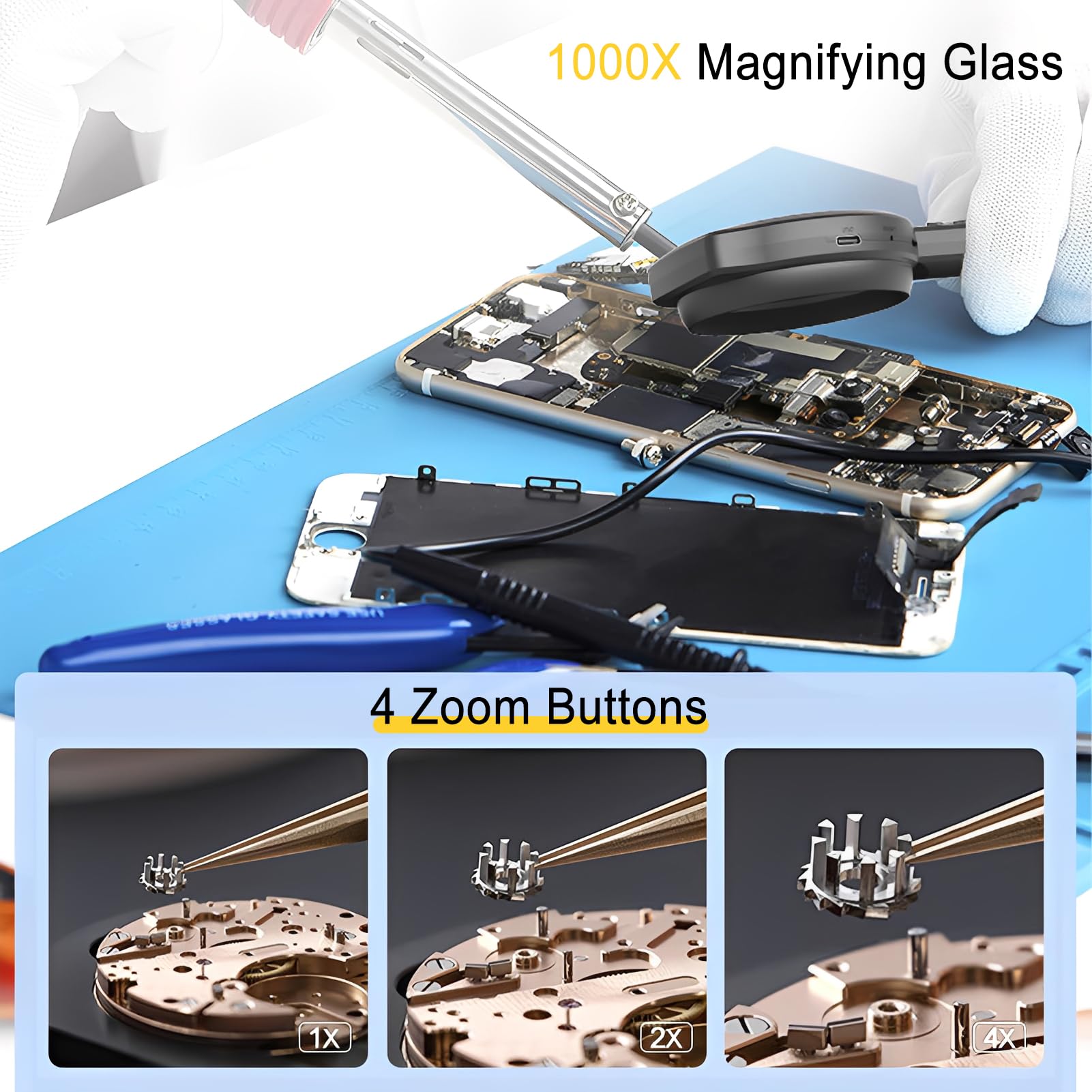 Microscopio Digital Portátil 1000X con Pantalla IPS HD 2.8 Pulgadas, Lupa de Mano con 15 Luces LED y 12 Idiomas, para Lectura, Inspección de Joyería y Exploración, Ampliación 1000x