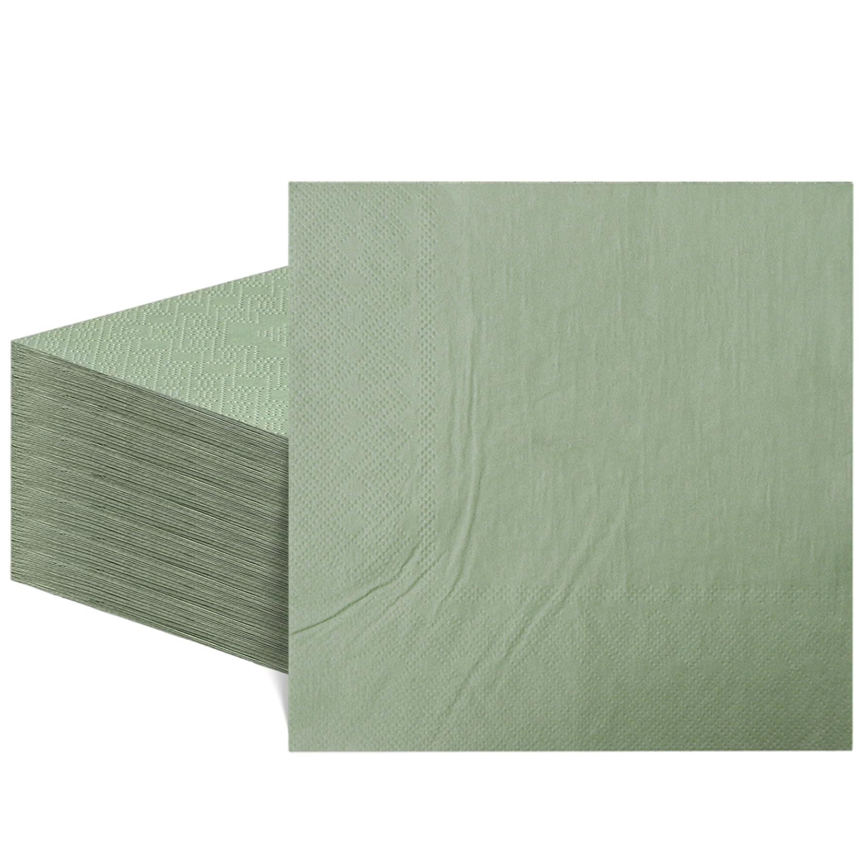 Servilletas de cóctel verde sage desechables en tamaño de 9.8x9.8 pulgadas para eventos