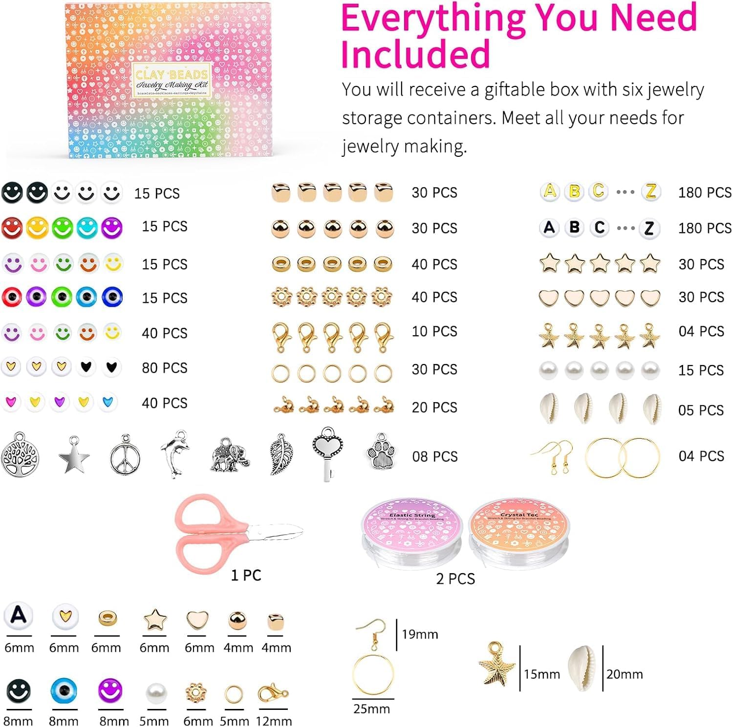 20,000 Pcs Clay Beads Bracelet Making Kit, 120 Colors 6 Boxes Polymer Beads Spacer Heishi Beads & Jewelry Kit with Pendant Charms Elastic Strings, Crafts Gift for Kids Adults