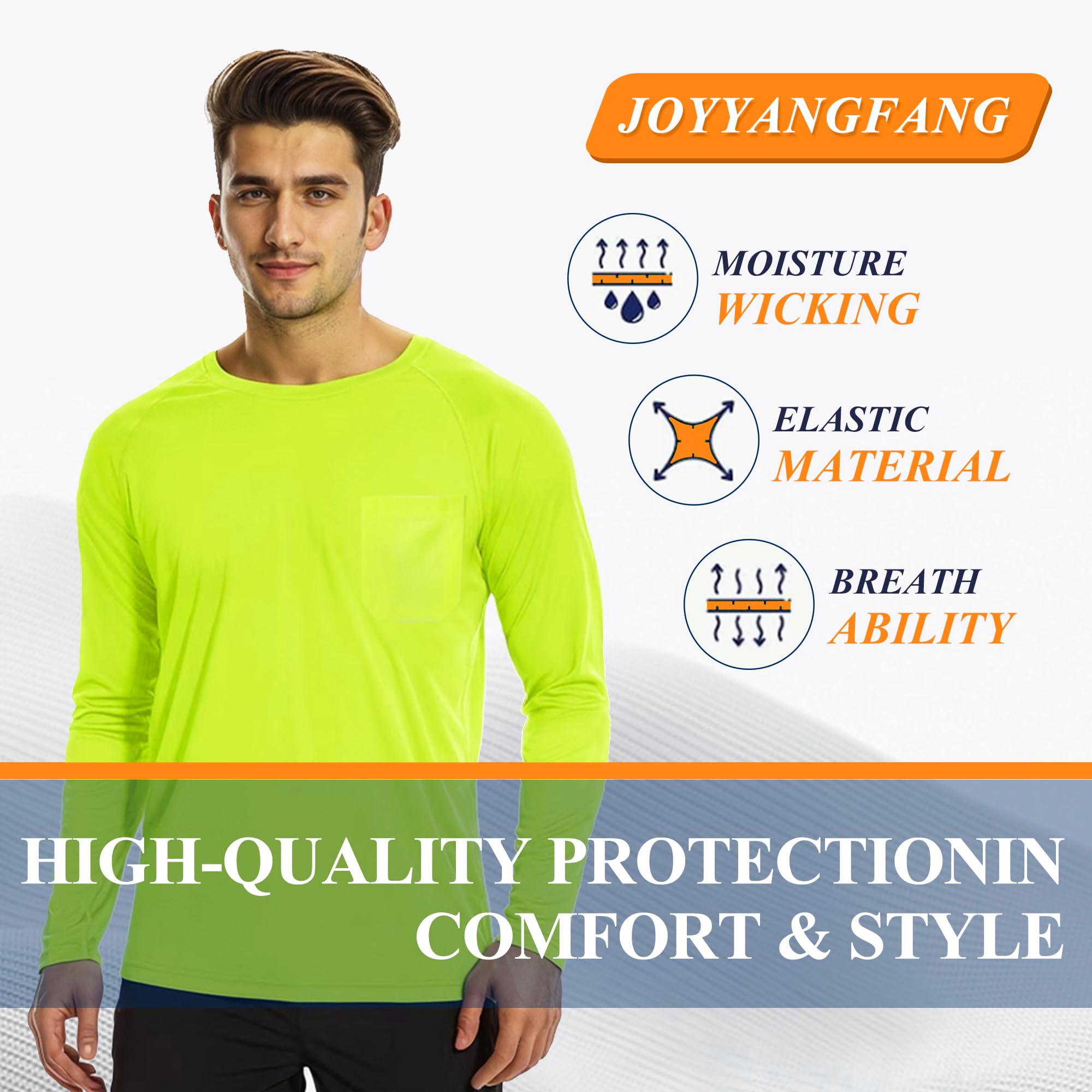 Camisetas de seguridad de alta visibilidad de manga larga de alta visibilidad, camisetas atléticas de alto rendimiento, paquete múltiple