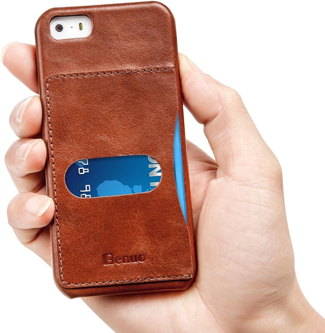 iPhone SE Case, Benuo [Vintage Series] [1 Card Slot] iPhone 5S Genuine Leather Case, Premium Corrected Grain Leather Back Cover [Slim Fit] for Apple iPhone SE 5S 5 (Retro Brown)