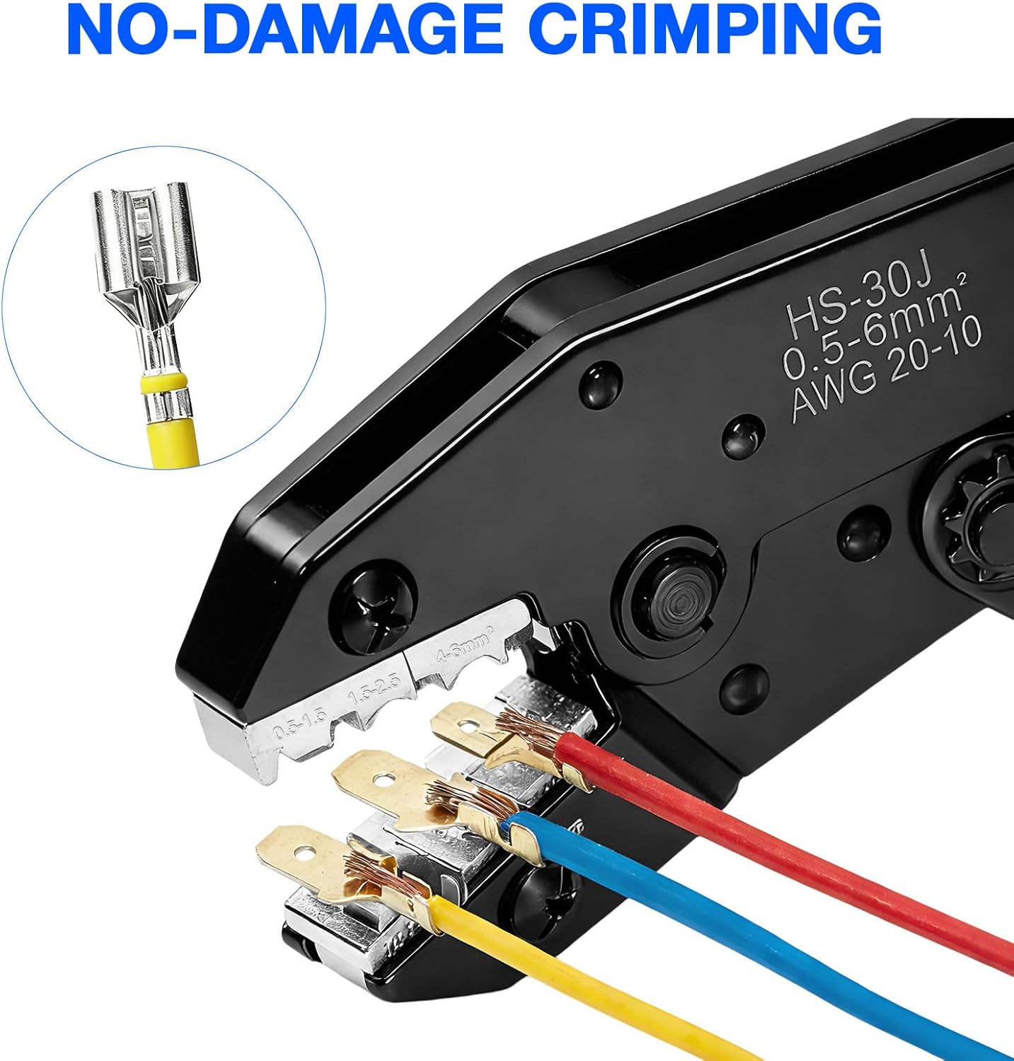 Wire Crimping Tool, Ratcheting Wire Crimper Set with 6 Replaceable Dies, Heavy Duty Crimper for Heat Shrink, Insulated Nylon, Non-Insulated, Wire Ferrules, Open Barrel Terminals and Solar Connectors