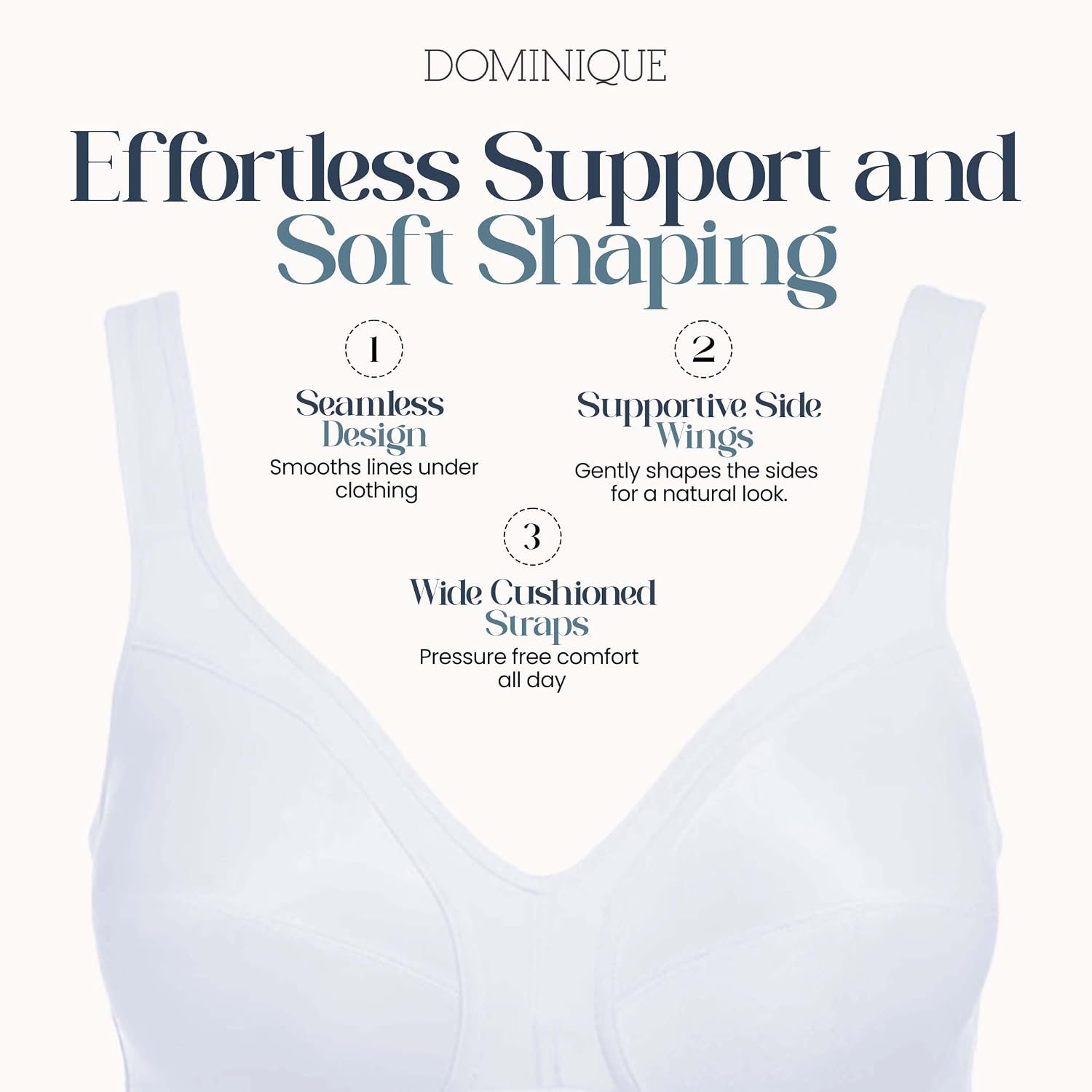 Dominique Women's Isabella Everyday Wire Free Cotton Lined Bra (34A-46C) #5316 - White - 50A