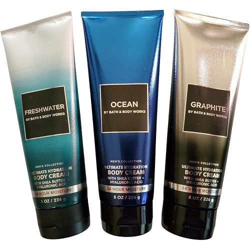 Bath & Body Works Men's Freshwater, Graphite, Ocean Ultimate Hydration Body Creams 8 Ounces Pack of 3