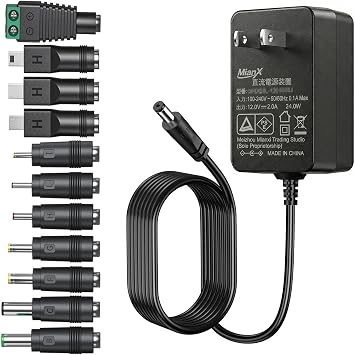 12V 2A Power Adapter PSE Certified AC100-240V DC12V 2000mA/1500mA/1000mA/800mA/500mA/200mA/100mA Compatible 24W 1.5m Cable 11 Types of DC Connectors 5.5*2.1mm etc. Security Camera LED Tape Wireless