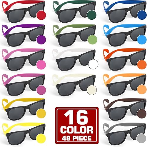 Miniatura 2 de Paquete de 48 lentes de sol de neón de 16 colores, estilo retro de los años 80, regalos de fiesta a granel para carnaval, juguetes de piscina de