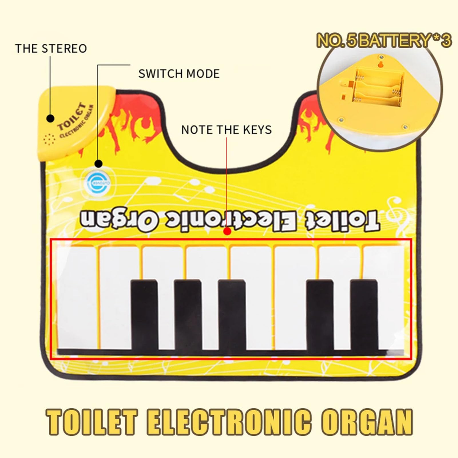 Alfombrilla de Piano para baño, Alfombrilla de Piano para Inodoro,Alfombrilla para Teclado de Piano de Suelo - Alfombra con Sonido de Piano para IR al baño, Alfombra de Piano para IR