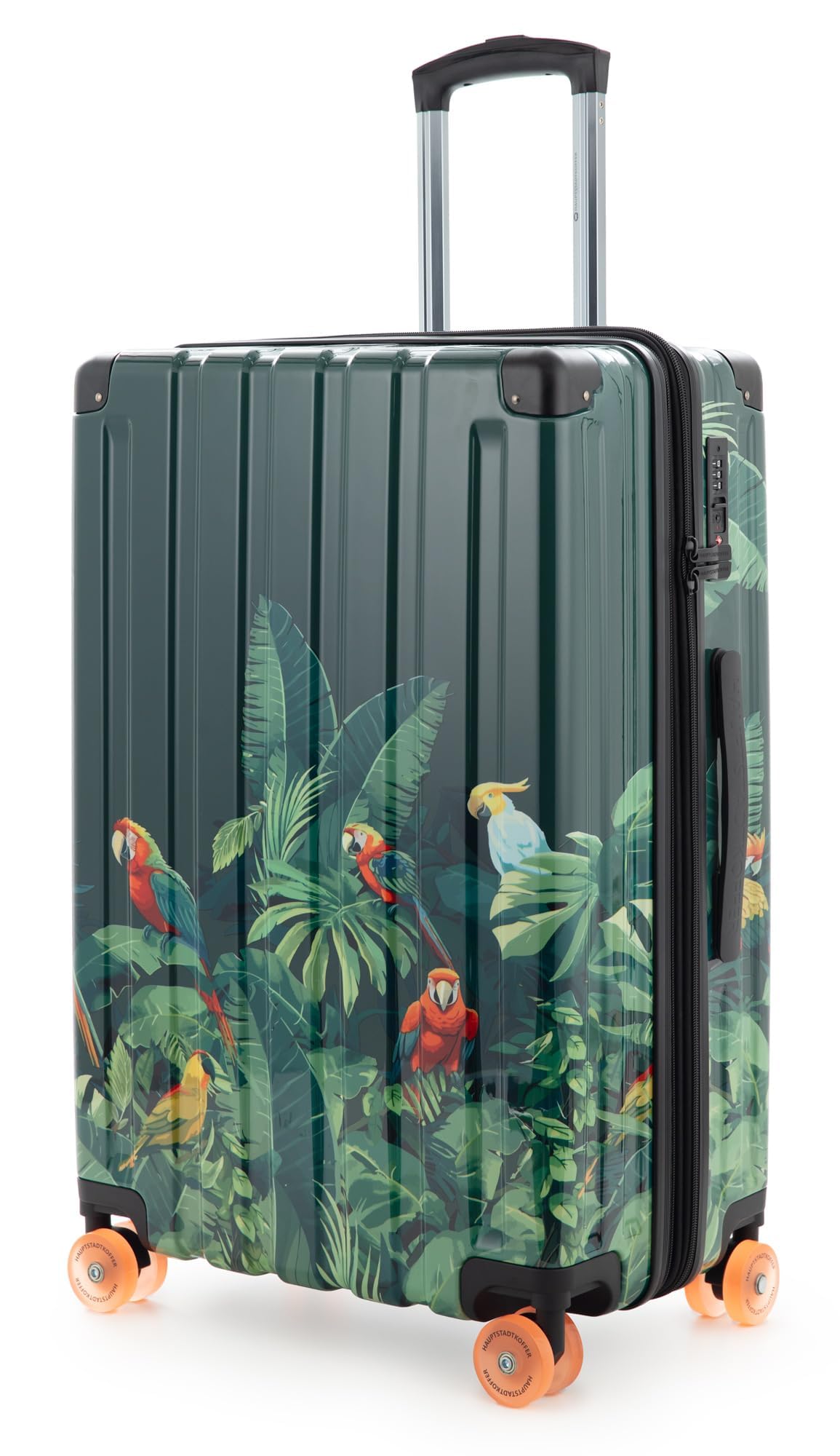 Hauptstadtkoffer Q-Damm Mittelgroßer Koffer (68 cm) 71-89 L, Design Papagei | ABS-Hartschale · TSA-Zahlenschloss · Erweiterbar · 4 Rollen · Austauschbare Ersatzteile · Aufgabegepäck · Urlaub · 1-2 Wochen