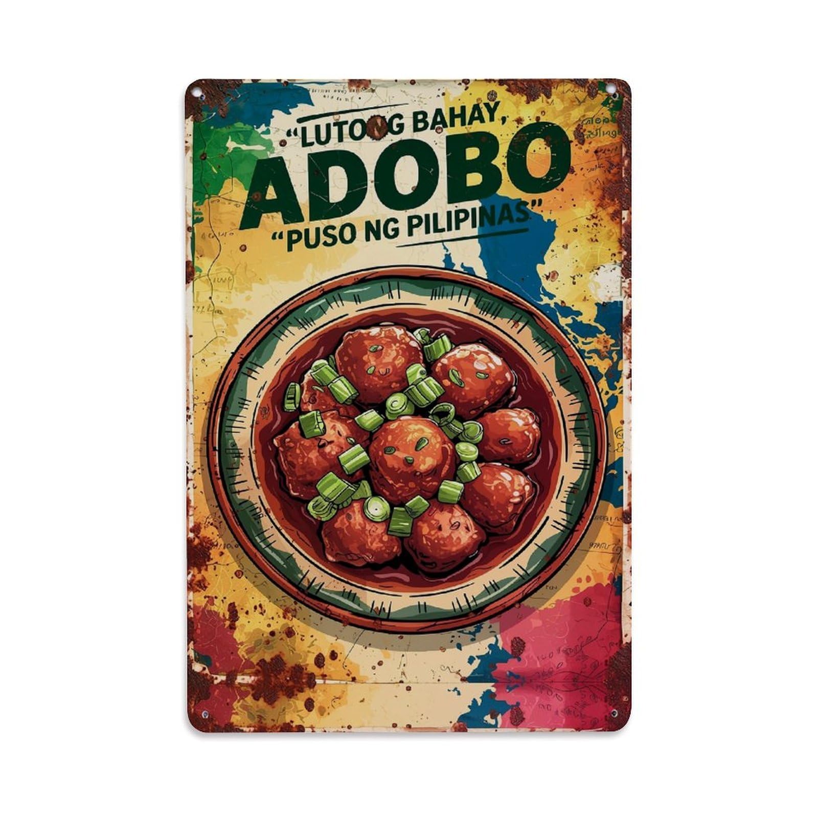 Jdfenggu Vintage Adobo Meatballs In Bowl Retro Metal Tin Sign, Metal Poster For Bar, Home, Man Cave, Kitchen, Laundry Room Art Decor 8X12 Inch