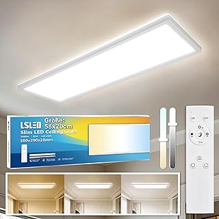 LED Deckenleuchte Dimmbar mit Fernbedienung, 58x20cm Flach Rechteckig, 22W 2900LM Super Hell, IP44 LED Panel Badezimmerlampe für Küche Büro Wohnzimmer, Backlight-Effekt, 2700K-6500K CCT Lampe