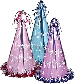 Fringed Pastel Foil Happy Birthday Party Hats (asstd colors) Party Accessory  (1 count)