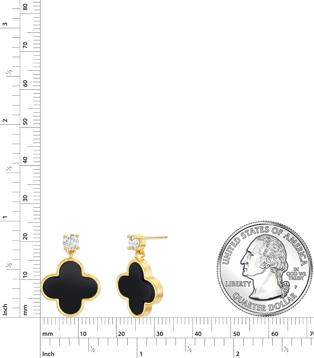 Unique Earrings for Women Trendy, 14K Gold Plated Four Leaf Clover Heart Butterfly Stud Dangle Earrings, Black Onyx White Huggie Earrings Birthday Christmas Valentine's Day Jewelry Gifts image 5