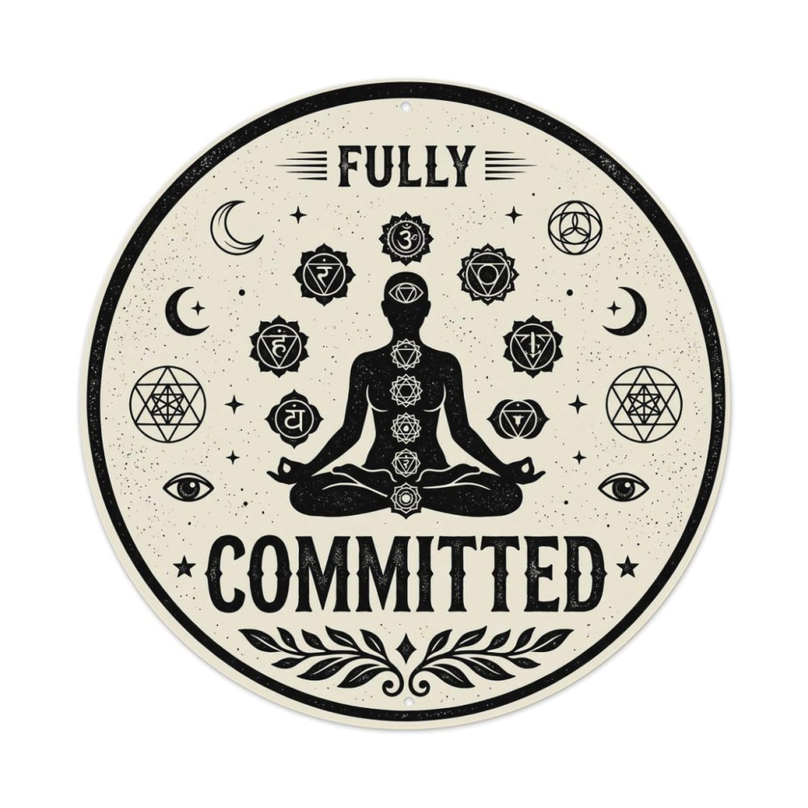 Chakra Yoga Motivational Quote Fully Committed Metal Tin Sign