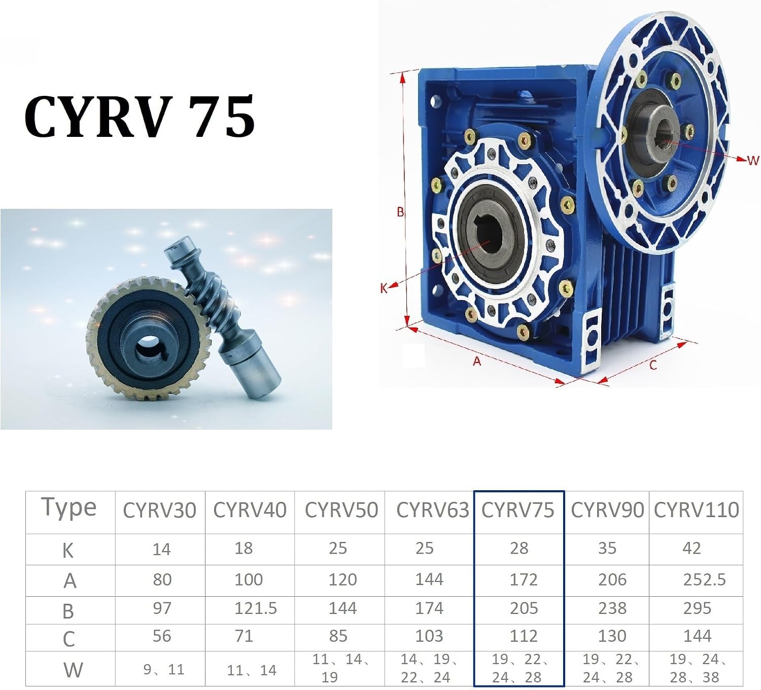 Worm Gearbox Reducer NMRV75 RV75 Input 19/22/14/24/28mm Output 28mm Ratio 5:1/100:1(Input 24 FL- 90B14,Ratio 30 to1)