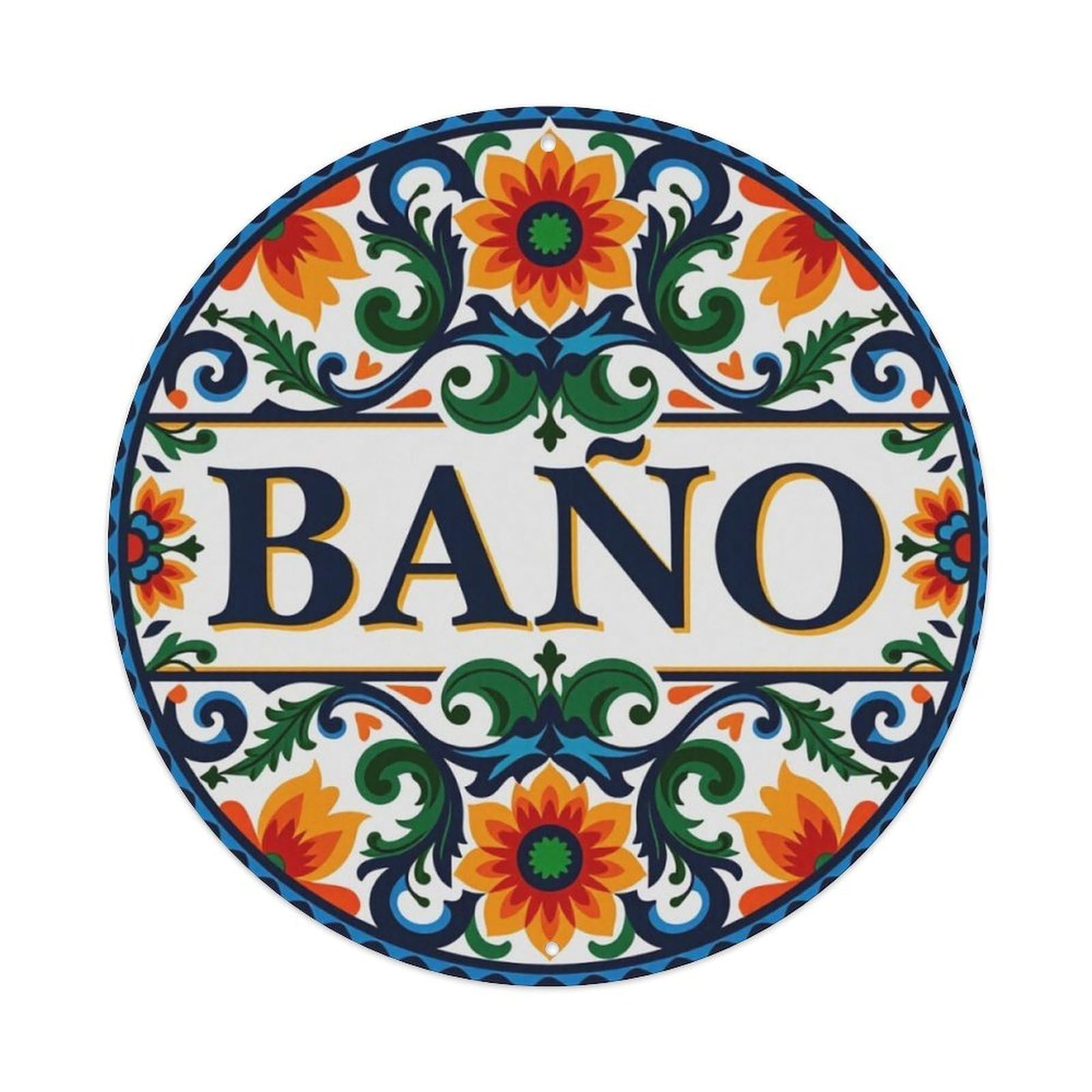 Ldfuieksufg Style Mexican Talavera Tile Spanish Baño Bathroom Round Decor Sign Vintage Aluminium Metal Sign, Retro Wall Decor For Home, Bar, Garage & Farmhouse 20X20cm