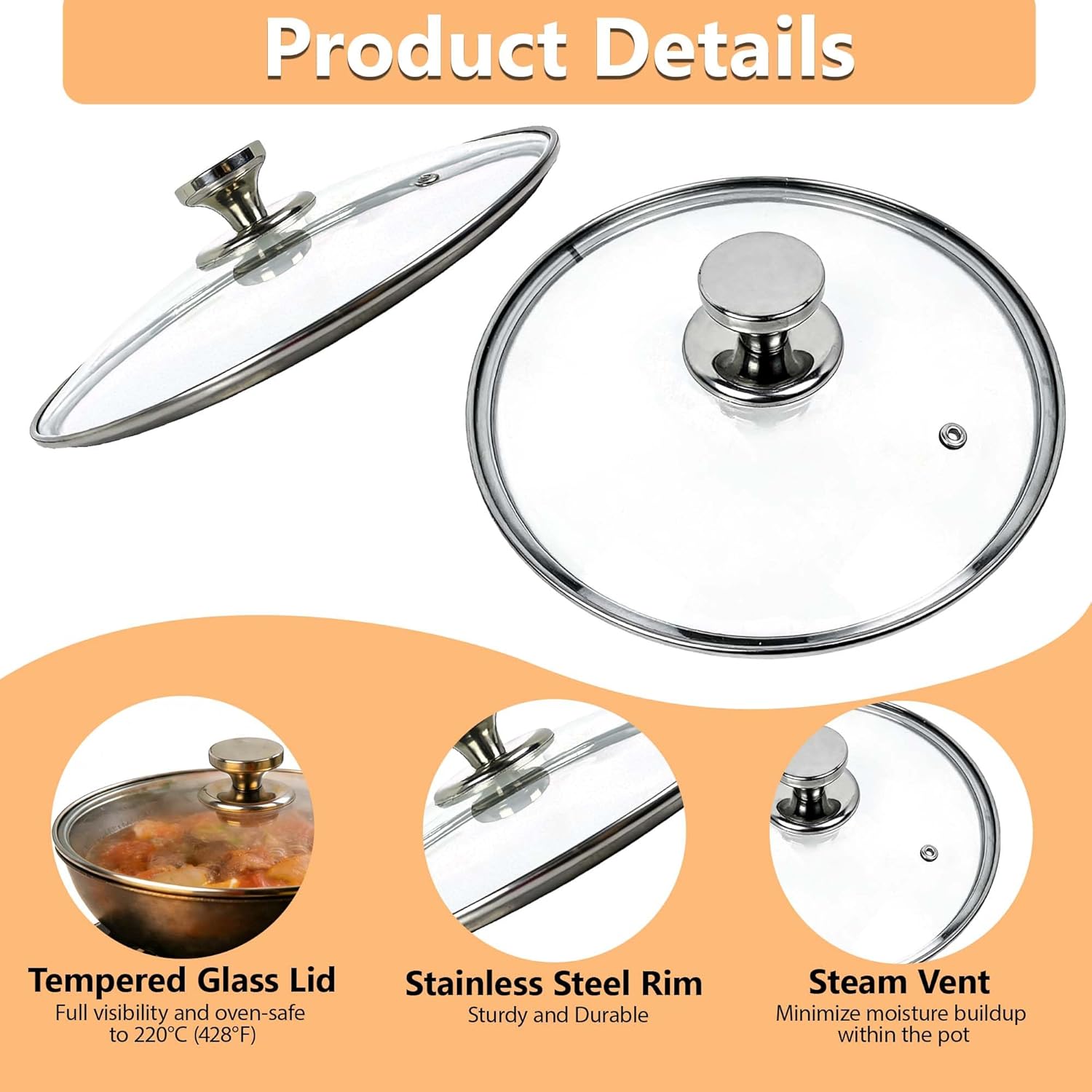 10.2 Inch Tempered Glass Lid | Replacement for 8 Quart Instant Pot | Clear Cover with Stainless Steel Handle | Dishwasher Safe