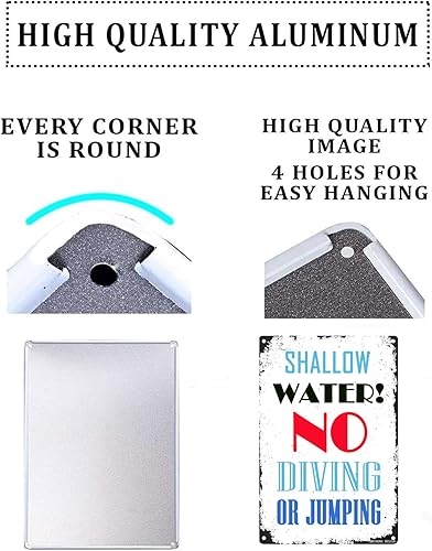 Miniatura 3 de LMYUHONG Letrero de metal con texto en inglés Attention No Diving Pool Sign para reglas de piscina, letreros de seguridad al aire libre, aluminio de
