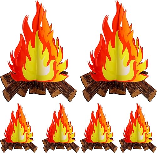 Centro de mesa de fogata de cartón decorativo 3D, fuego artificial, llama falsa, antorcha de llama decorativa para fiesta (amarillo naranja)