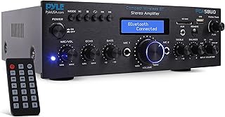 Pyle 200W Audio Stereo Receiver - Wireless Bluetooth Power Amplifier Home Entertainment System w/ AUX in, USB Port, 2 Karaoke Microphone Input, Remote, Black - PDA5BU.0