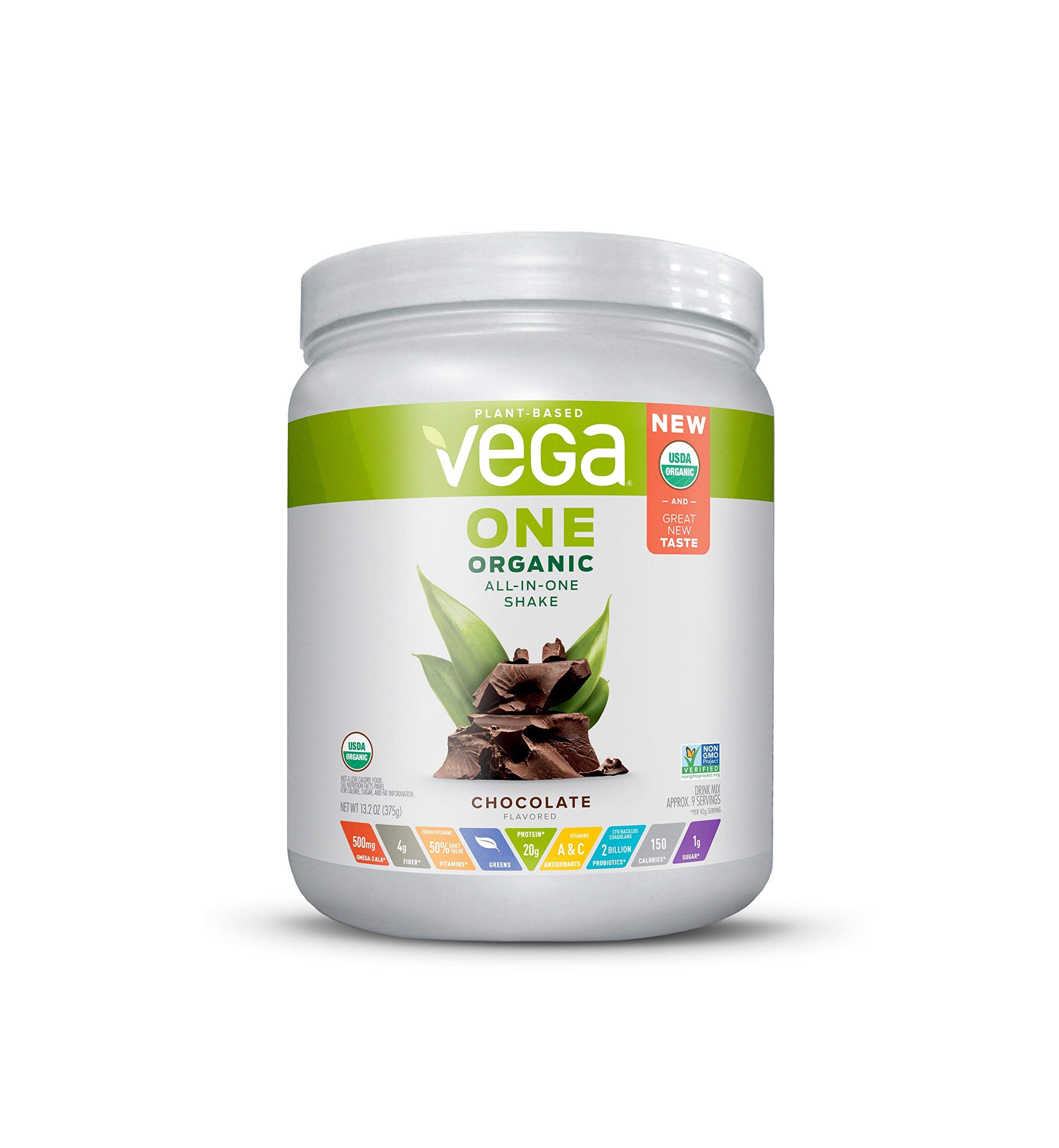Vega Organic All-in-One Vegan Protein Powder, Chocolate - Superfood Ingredients, Vitamins for Immunity Support, Keto Friendly, Pea Protein for Women & Men, 13.2 oz (Packaging May Vary)
