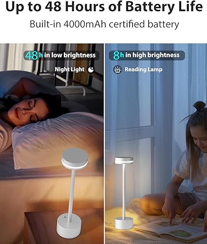 Miniatura 5 de FUNTAPHANTA Lámpara de mesa inalámbrica recargable moderna con carcasa de aluminio regulable batería certificada de 4000 mAh lámpara de noche