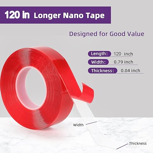 Miniatura 2 de Cinta adhesiva de doble cara resistente, extra grande, cinta de montaje nano resistente y transparente, tiras de montaje multiusos para colgar