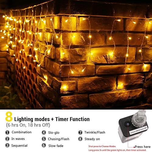 Miniatura 3 de Toodour Guirnalda de 432 luces LED de 35.4 pies con 72 gotas, luces de hadas parpadeantes para Navidad, fiestas, vacaciones, color blanco cálido