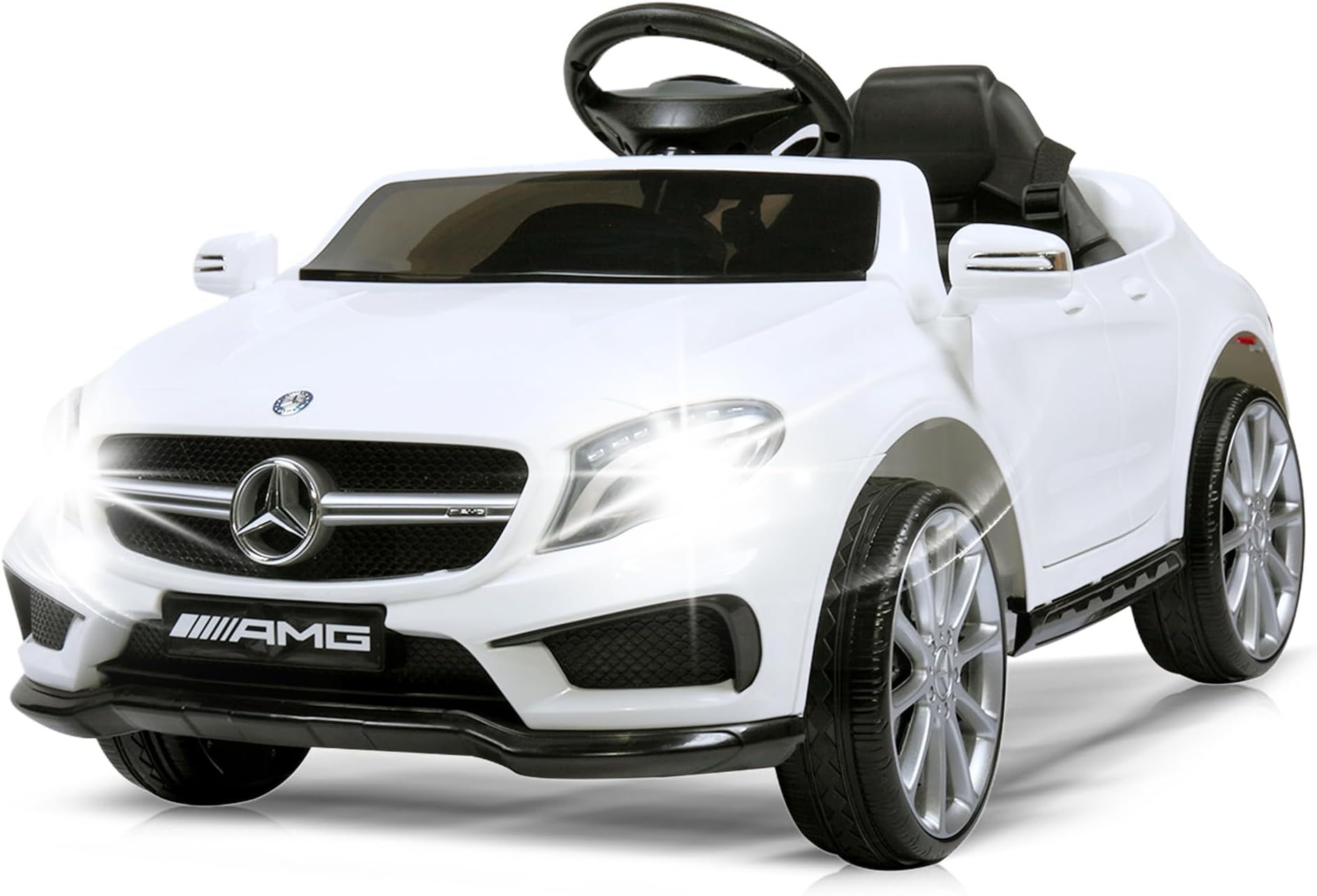 TOBBI Licensed Mercedes Benz Car for Kids,Ride on Cars with 2.4G Remote Control,Double Doors, 5 Point Safety Belt,LED Lights,White