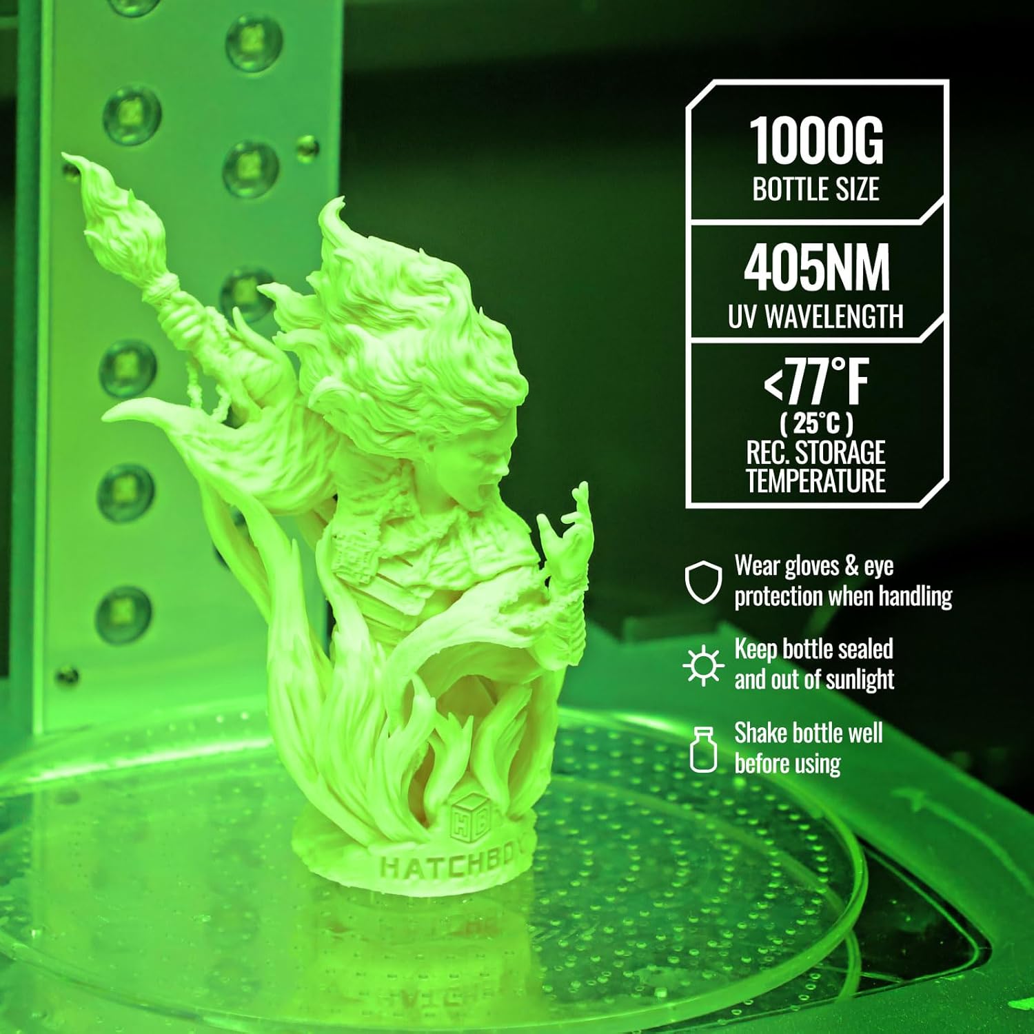 HATCHBOX 8K 3D Printer Resin Pro, High Precision Low Odor UV Curing 405nm Photopolymer 3D Printing Resin Liquid for LCD DLP Printing, 1000g Skin