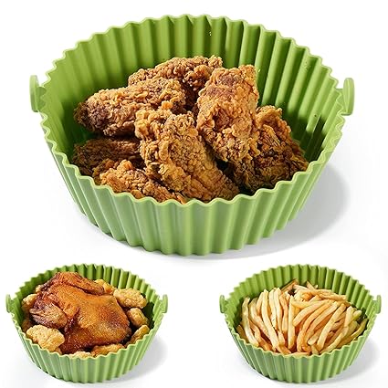 OPTIYORK Air Fryer Reusable Silicone Pot, Non-Stick Silicone Air Fryer Liners with Ear Handles, Air Fryer Accessories, Round Air Fryer Oven Pot Food Grade Silicone Heat Resistant (Multi Color, 1 pcs)