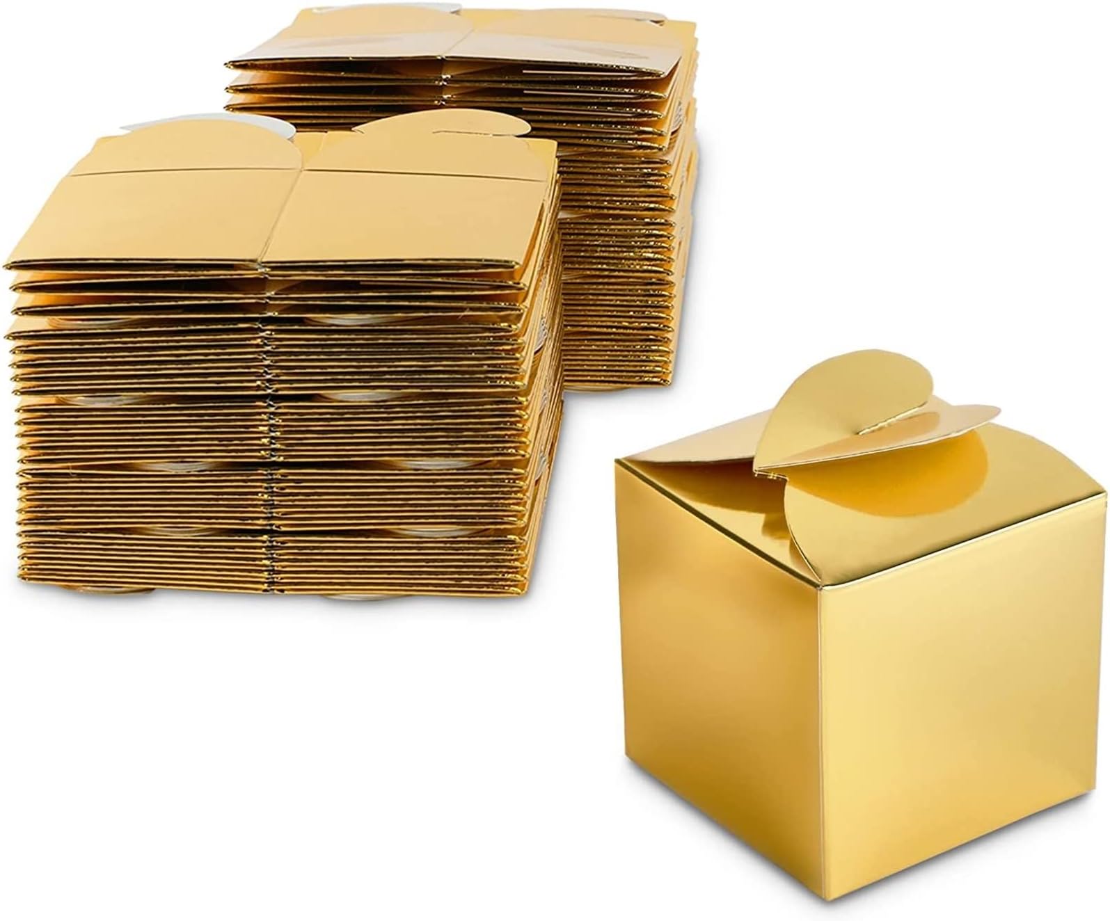 Sparkle and Bash Gold Foil Favor Boxes - 100 Pack, 2.5 In Cube - Gold Party Boxes for Weddings & Baby Showers - Wedding Candy Favors for Guests & Candy Containers