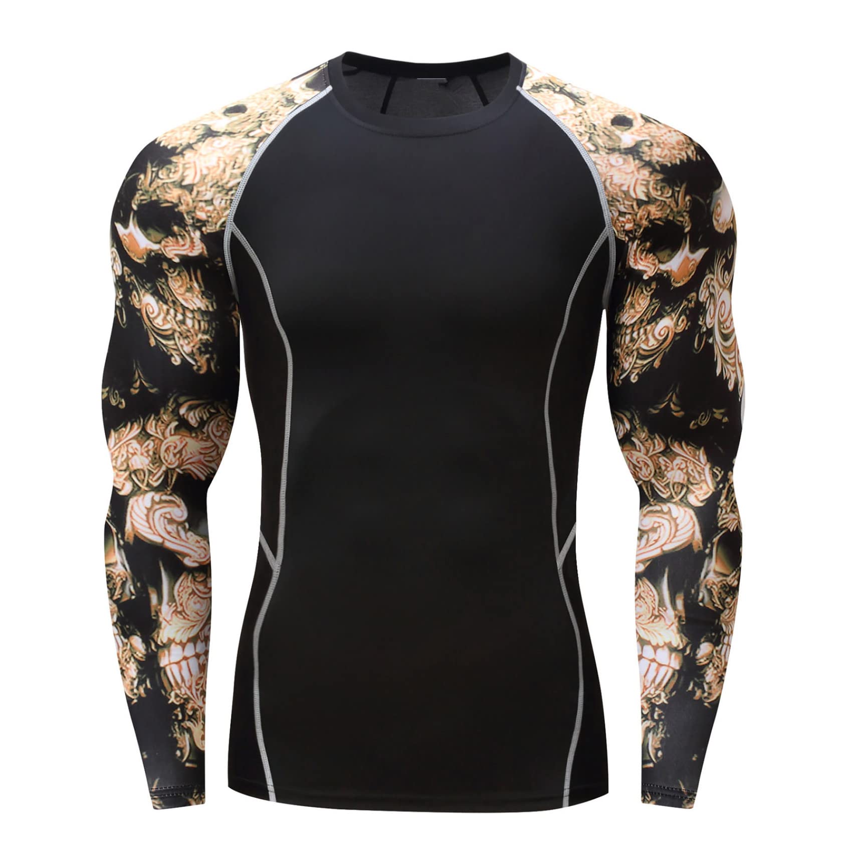 Daenrui Men's UPF 50+ Long Sleeve Compression Shirts Water Sports Surf Swim Rash Guard Athletic Workout Shirt Skull Medium